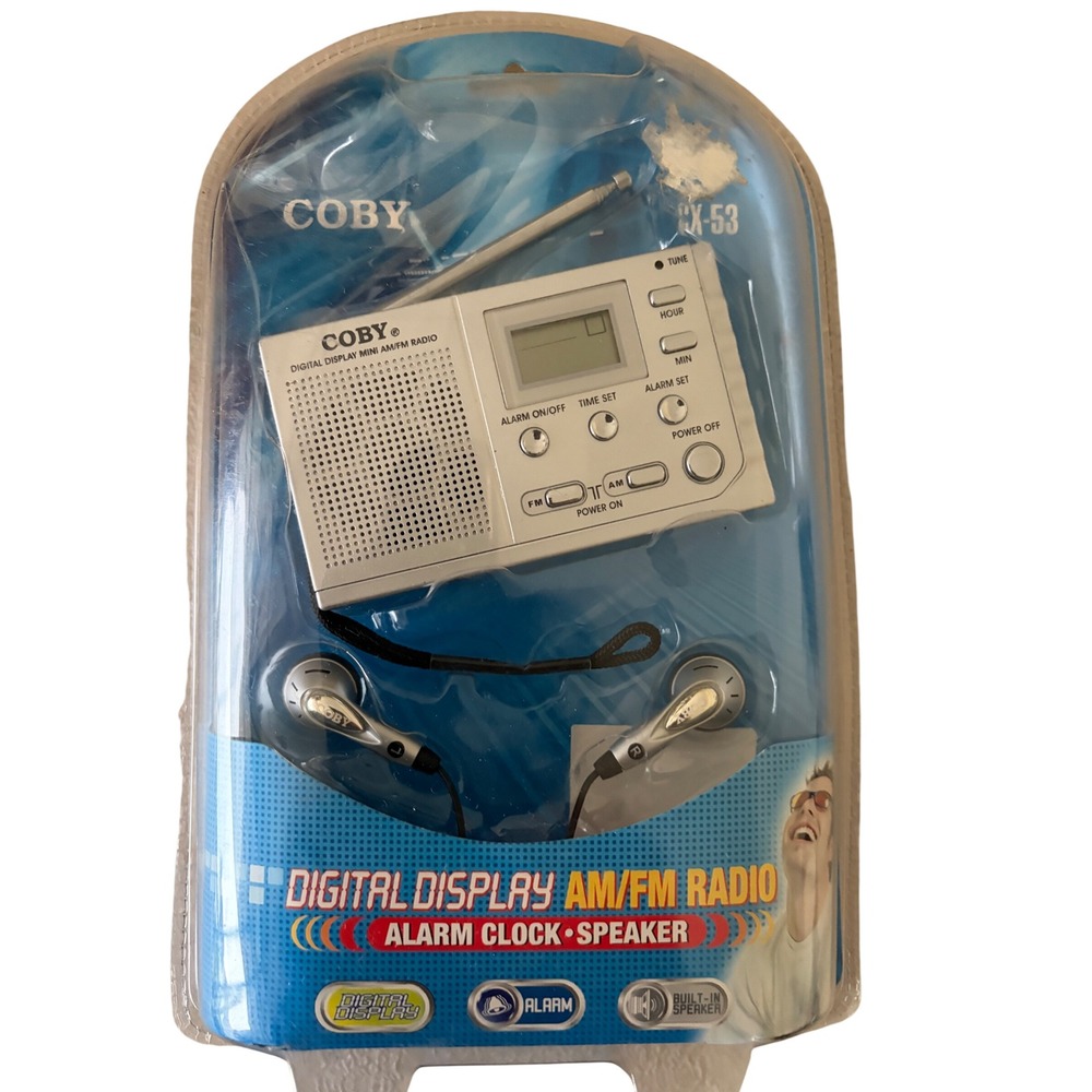 Coby CX-53 Digital Display Mini AM/FM Radio Alarm Clock Speaker Silver NIB 2007
